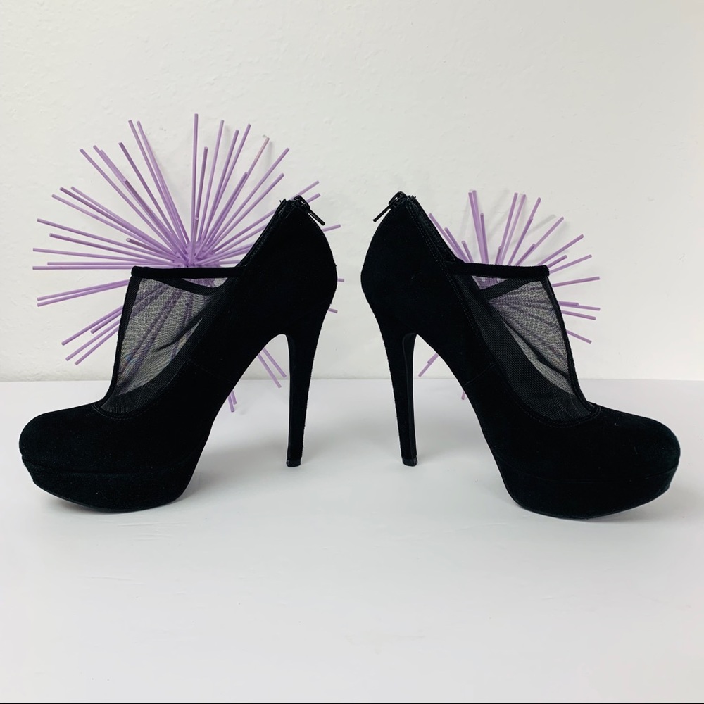 Bakers / Black Velour Mesh Platform Heels